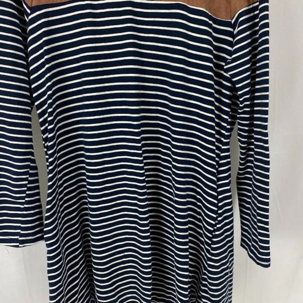 Umgee Preppy Striped Long Sleeve Suede Accent Knee Length T-Shirt Dress Sz Med. - Picture 6 of 16